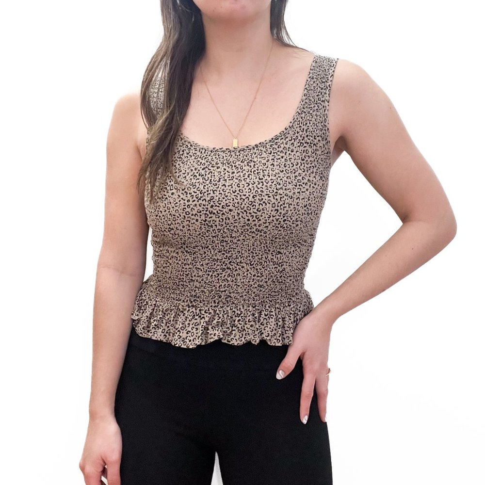 Japna Cheetah Print Smocked Tank Top | X-Small XS